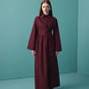 bordeaux lange jurk outfit dames