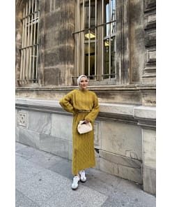 Gebreide Maxi Jurk Olijf Groen