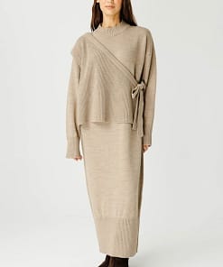 Anvelop Tricot Maxi Jurk Taupe – Modest Jurk Dames