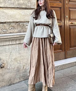 Gekreukelde Rok Zandbruin – Modest Lange Rok Dames