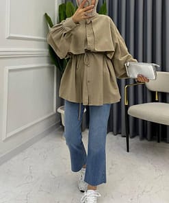 Trench Blouse Beige – Modest Blouse Dames