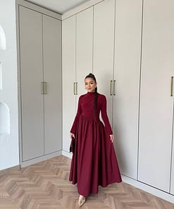Geplooide Jurk Bordeaux – Modest Lange Jurk
