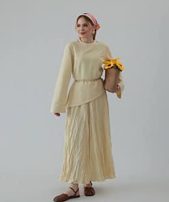 Linnen Asymmetrisch Twinset Butter Yellow – Modest Set Dames