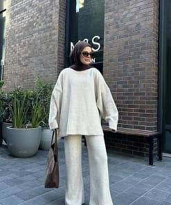 Gebreide Twinset Crème – Elegante Modest Twinset Dames