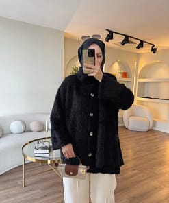 Pluche Vest Met Sjaal Zwart – Warm Modest Vest Dames