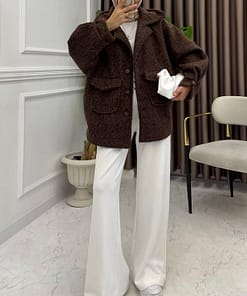 Jas Met Knopen Bruin – Elegante Modest Jas Dames