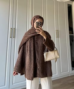 Pluche Vest Met Sjaal Bruin – Comfortabel Modest Vest