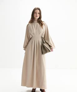 beige maxi jurk dames plooien