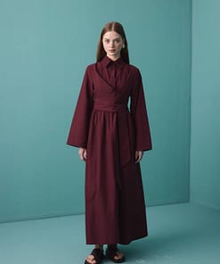 bordeaux lange jurk outfit dames