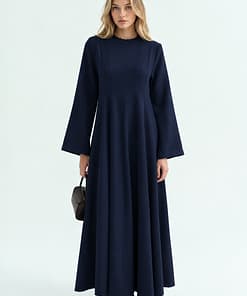 Modest maxi jurk donkerblauw met lange mouwen en A-lijn pasvorm